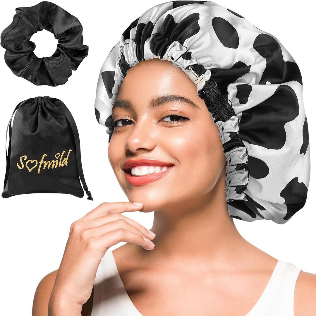 Sofmild Silk Satin Bonnet, Bonnet for Sleeping, Satin Cap for Women Men, Adjustable Sleep Cap