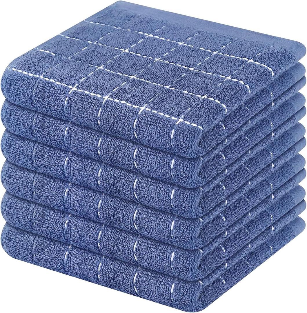 Mordimy 100% Cotton Terry Cloth Dish Cloths, Soft and Absorbent Checkered Dish Towels, Quick Drying Dish Rags for Washing Dishes, 6 Pack, 12 x 12 Inches, Navy