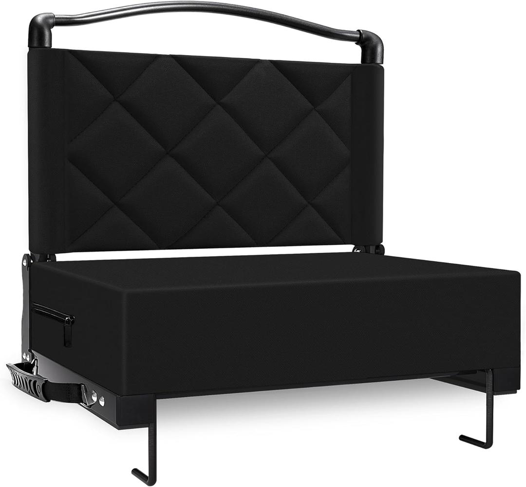 Stadium Seats with Back Support Cushion, Folding Stadium Seats for Bleachers Hold up 400lbs, Wide Bleacher Seat with Shoulder Strap & Handle Comfort for Sports Events (Black, Pack of 1)