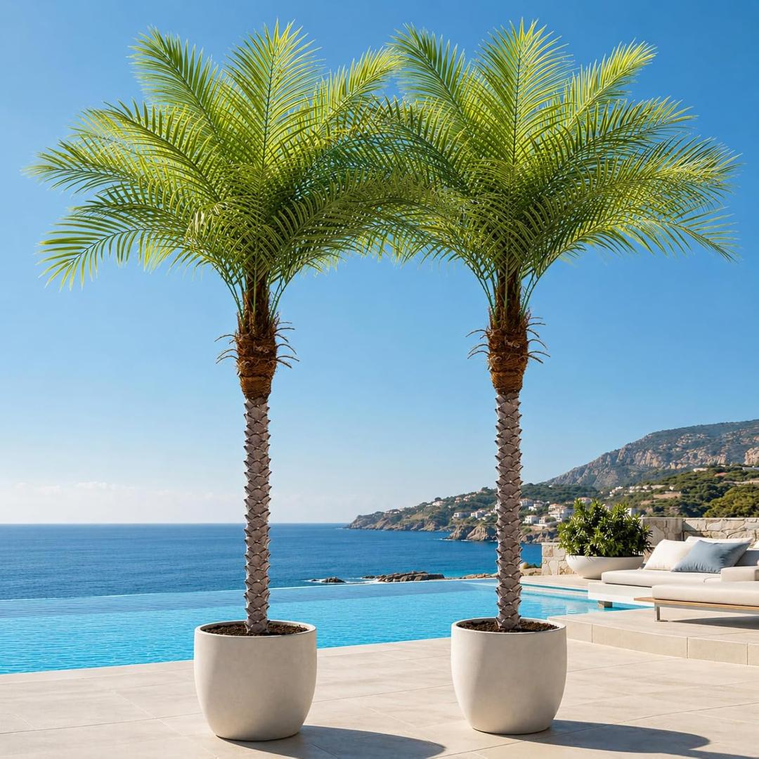7ft Artificial Phoenix Palm Tree, Faux Coconut Silk Tropical Fake Palm Plant for Indoor Outdoor Home Office Patio Bathroom Pool Coastal Decor(Set of 2)