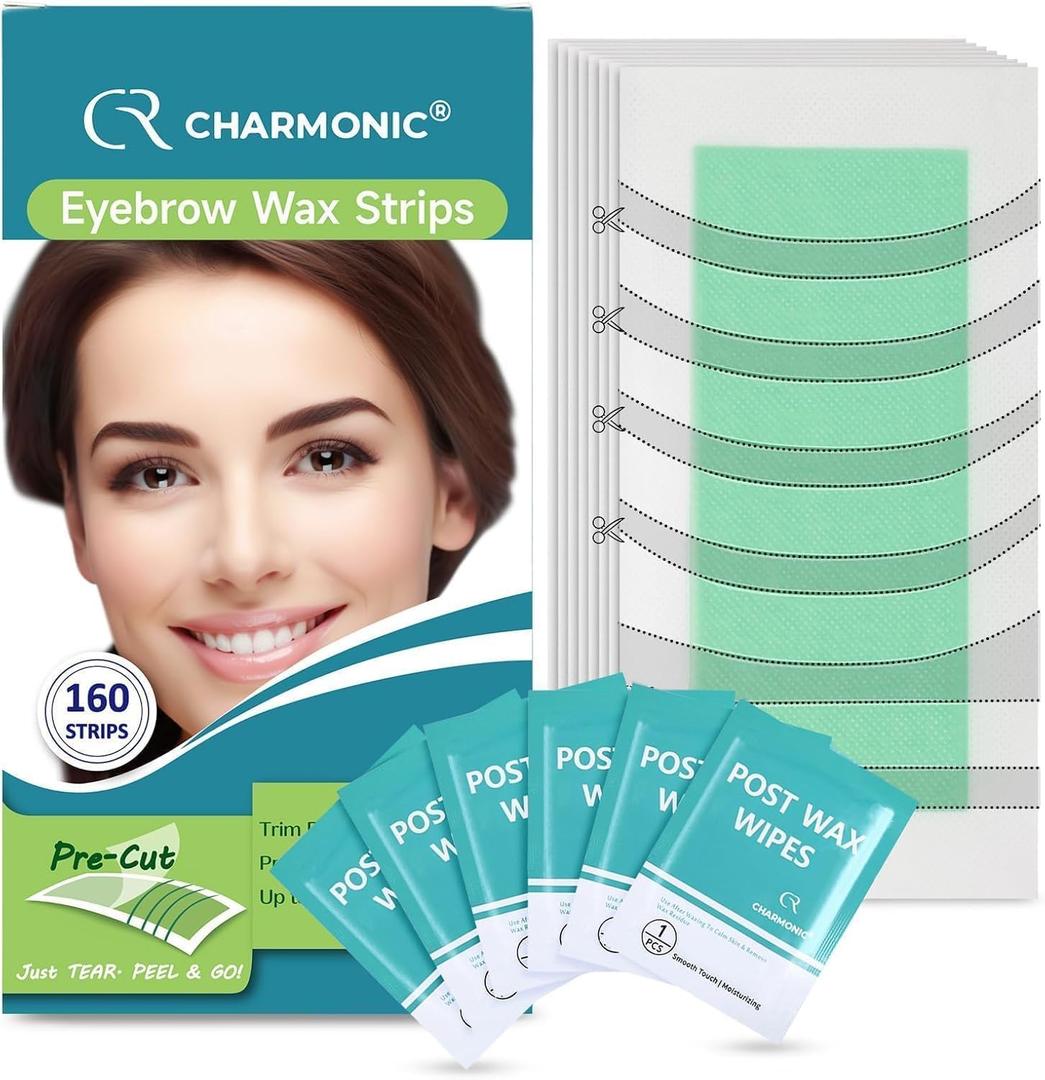 160 Pcs Eyebrow Wax Strips - Waxing Strips, Waxing Kit for Eyebrow Shaper and Upper Lip Cheek Face Hair Removal, Traveling and At Home Use, Contains 6 Pcs Post Wax Wipes, Long-lasting Smoothness