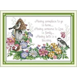 Rosyfoxes Cross Stitch Kits Stamped Full Range of Embroidery Starter Kits for Adult DIY- Printed Kit Birds' Love nest 2(Printed) 11CT 3 Strands 21.3x15.4 inches