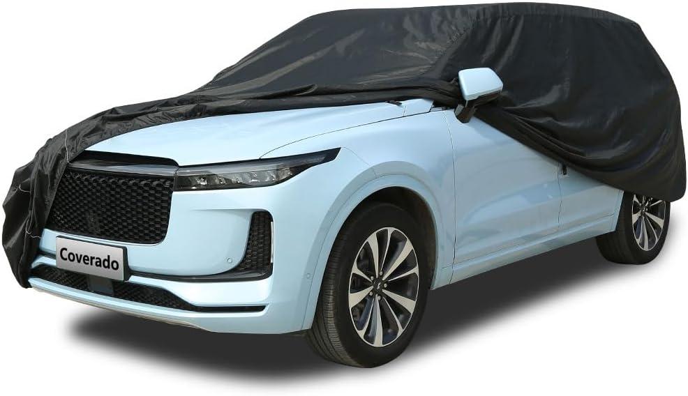 Coverado Car Cover Waterproof All Weather, Outdoor SUV Car Cover Rain Sun UV Snow Protection, Car Covers for Automobiles, 210D Breathable Universal Full Exterior Covers Fit for SUV (170"-190") (Black)