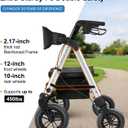 Rollator Walker with Seat,12" Front Wheels 10" Rear Rolling Walker, Extra-Wide Heavy-Duty Rollator Walker with Seat and Brakes for Seniors and Adults Bariatric with Large Aluminum (Blue)