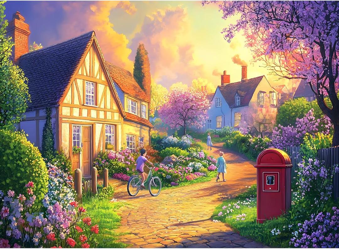 500 Piece Puzzles for Adult, Countryside Jigsaw Puzzle 500 Pieces for Adults Senior, Beautiful Village Sunset House Jigsaw Puzzles, Challenging Puzzle Perfect Game Nights 20.5 X 15 in