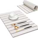 Large Stone Dish Drying Mat for Kitchen Counter, 24"(L)16"(W), Super Absorbable Diatomaceous Stone Mat, Collapsible Stone Dish Drying Mat for Dishes Bottles, Cups, Match Any Countertop