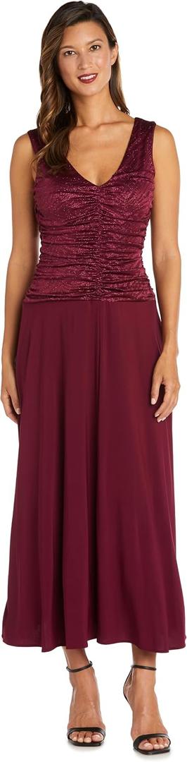 Elegant Glitter Knit Jacquard Ruched Bodice (Red), Size: 4 Petite