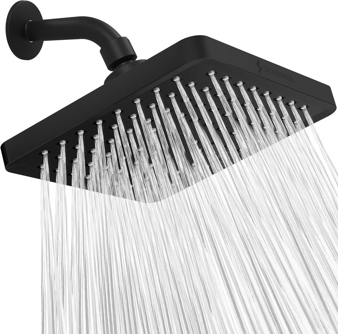 SparkPod Shower Head - High Pressure Rain - Premium Quality Luxury Design - 1-Min Install - Easy Clean Adjustable Replacement for Your Bathroom Shower Heads (Midnight Black Matte, 8" Square) (3. Midnight Black Matte 8" Square)