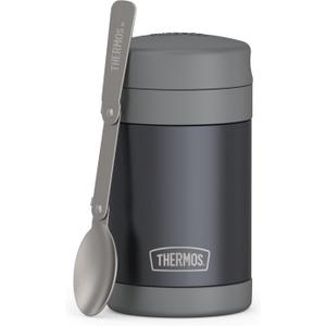 THERMOS FUNTAINER Insulated Food Jar, 16 Ounce, Kid Friendly Thermos Food Jar with Foldable Spoon, Matte Charcoal