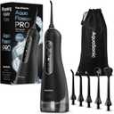 AquaSonic Aqua Flosser PRO - Rechargeable Cordless Water Flosser for Teeth, Gums & Tongue - Modern Design, 300ml Large Tank, 6 Jet Tips with Deluxe Tongue Nozzle, 3 Modes, Waterproof Black