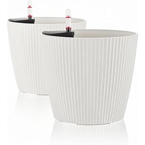 Dexceder 9x8 Self Watering Planters Indoor (2 Pack, White)