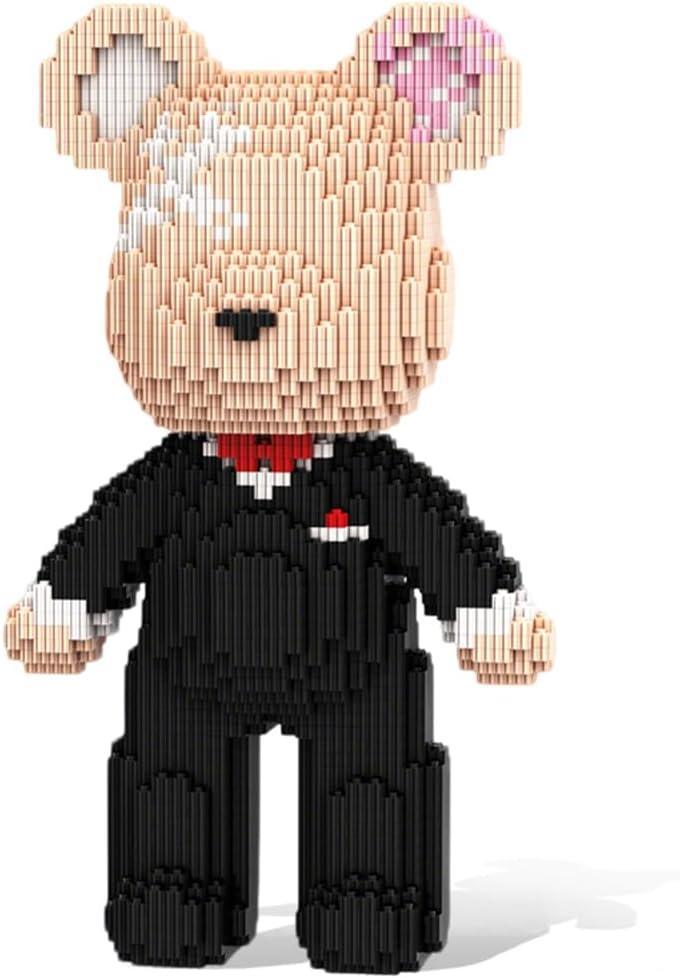 HOOLEDAY Bridegroom Bear Micro Building Blocks Set (2350 Pieces), with Black Suit Design, Wedding Decoration Present for Lovers Men & Women