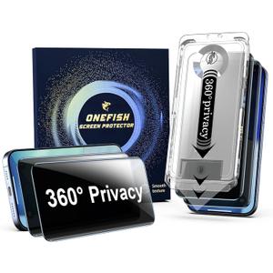 OneFish for iPhone 17 Pro Privacy Screen Protector - 4 Way 360 Anti Spy Bubble Free, Easy Installation with Auto Dust-Elimination for 17 Pro (2 PCS Privacy)