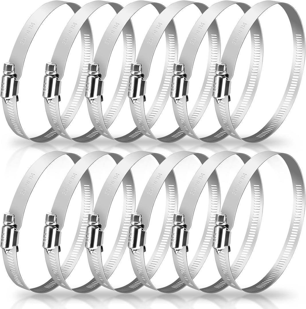 Twdrer 4 Inch 304 Stainless Steel Adjustable Hose Clamp, Worm Gear Duct Clamp Pipe Clamp 91mm-114mm for Plumbing, Automotive, Dryer Vent, Mechanical Applications (12)