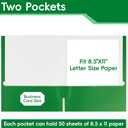 VZCPYTPM 50 Pack Green Folders with Pockets,2 Pocket File Folders for Letter Size (8.5 x 11 Inch),Professional Design with Business Card Slot for Office and School Organization