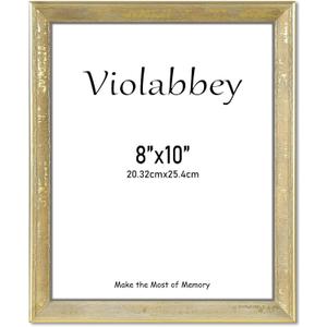 VIOLABBEY 8x10 Picture Frame Gold,Vintage Rustic Photo Frame with Distressed Finish for Home or Office Decor, Tabletop or Wall Display, Fits 8x10 Photos