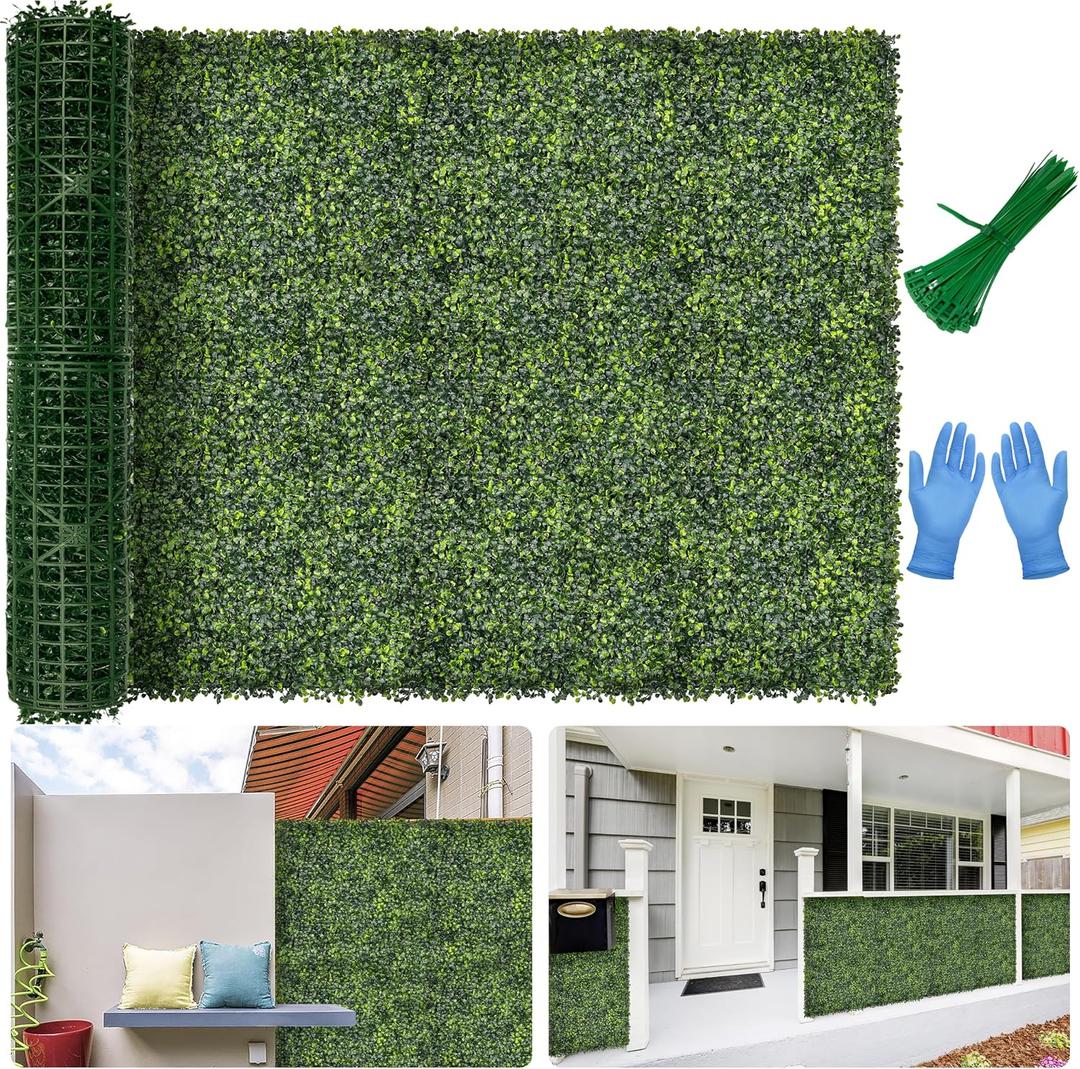Artificial Boxwood Backdrop Roll: 48"x120" (40 sqft) UV-Anti Greenery Faux Grass Hedge for Indoor Outdoor Green Wall Decor, Patio Privacy Screen, Garden Fence Covering