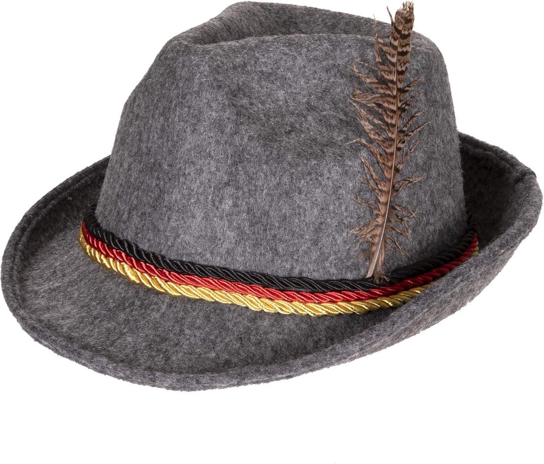 Swiss, German Alpine Bavarian Oktoberfest Felt Hat Cap w/Feathers, Adult, Unisex