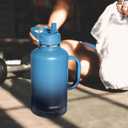 CIVAGO 64 oz Insulated Water Bottle Jug with Straw and Handle, Half Gallon Stainless Steel Water Flask, Large Sports Metal Water Bottle with Straw Lid (3 Lids), Big Thermal Mug Cup, Navy Blue