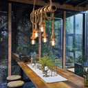 Arturesthome 6 Heads Hemp Rope Pendant Light, Vintage Bamboo Chandeliers Fixture Kitchen Island, Rustic Industrial Hanging Lamp for Bedroom Restaurant Cafe Bar Country Style Decoration