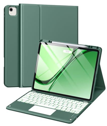 Harvopu for iPad Air 13 Inch & Pro 12.9 Case with Keyboard - Multi-Touch Trackpad, 7 Colors Backlit, Detachable Keyboard Cover for iPad Pro 12.9 (6th, 5th, 4th, 3rd gen), Air 13 M4/M3/M2,Pine Green