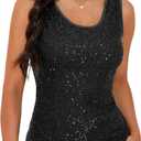 GUANYY Womens Sequins Tank Tops Dressy Casual Scoop Neck Sparkle Glittery Shiny Shirts Cocktail Party Black Medium