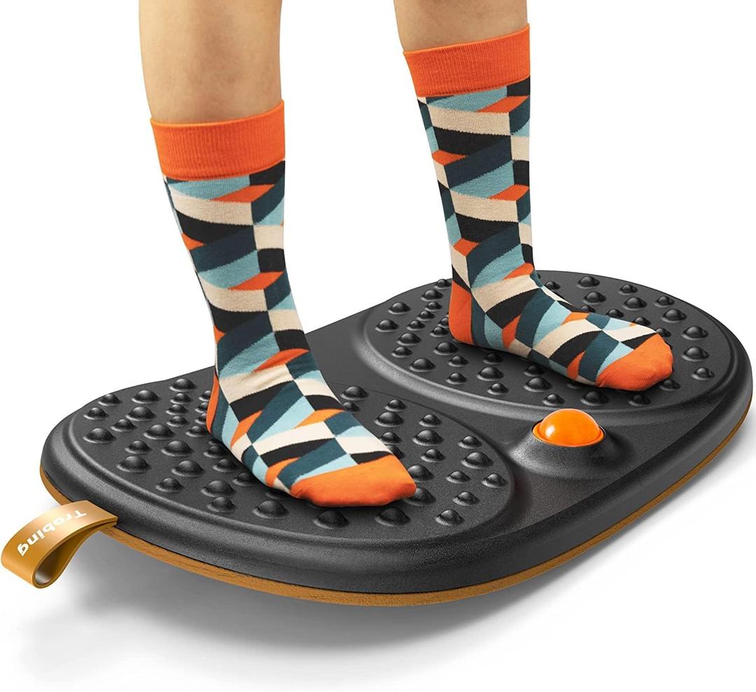Trobing Standing Desk Mat Balance Board with Rollerball, Wooden Wobble Anti Fatigue Mat Balance Board for Standing Desk, Home Office Non-Slip Comfort Floor Mat to Relieve Foot, Knee, and Back Pain (A: Medium Black ( 21 inch)