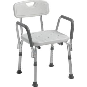 Drive Medical 12445KD-1 Shower Chair with Back and Padded Arms, Adjustable Height Bath Stool with Nonslip Feet, Tub Chair for Elderly, Bath Seat with Back, 350 LB Weight Cap, White