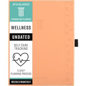 AT-A-GLANCE Wellness Journal, Undated Planner Weekly & Monthly, Self-Care Tracker for Mental & Physical Health, 5-3/4" x 8-1/4", Foundation, Peach (FDH-200)