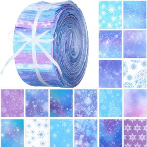Ganeen 150 Pcs Winter Quilting Fabric Roll 2.56'' Snowflake Fabric Square Jelly Blue Purple Snowflake Patchwork Strips for Christmas Wonderland Decorations DIY Crafts Sewing Handmade Material