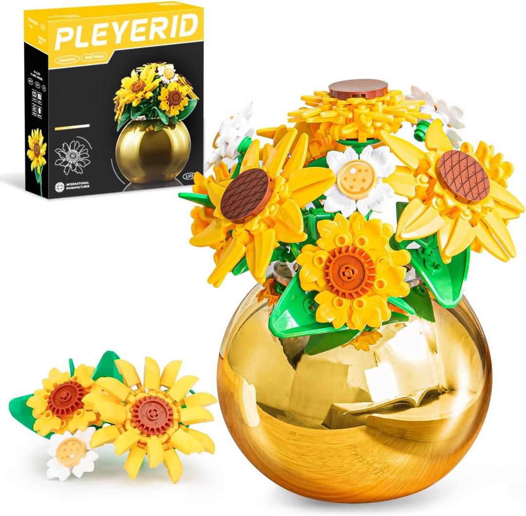 Sunflower Building Set for Adult, 632PCS Flower Bouquet Botanical Collection Building Block Toy for Woman Girls 14+, Sunflowers Pot Plants Kits Compatible with Lego Flowers