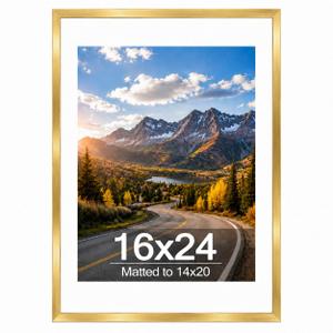 QOTIB Wood 16x24 Picture Frame with 14x20 Mat Gold, Display 14x20 with Mat or 16x24 Without, Wood 16 by 24 Photo Frame, 16 x 24 Frame for Wall Hanging Display, Gold, 3 Pack