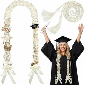 Suncalla 63" Graduation Leis 2026 Set Graduation Ribbon Lei with Letter and Honor Cords DIY Class of 2026 Gift for Women Men Grad Party(Open)