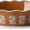 Sweese Porcelain Deep Fluted Pie Dish for Baking - 9 inch Porcelain Pie Plate for Apple, Quiche, Pot Pies, Tart - Leaf - Brown