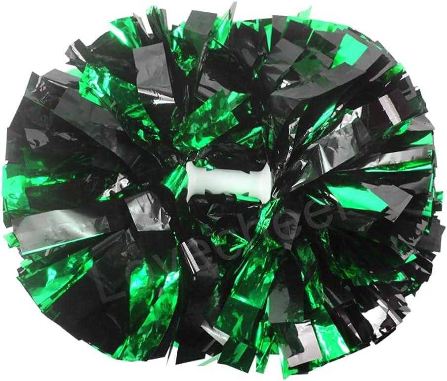 Lovecheer 2PCS/6PCS Metallic Pom Poms Cheerleading with Baton Handle Cheer Pompoms for Kids Adults Team Sports Spirit Party Cheering (Green and Black)