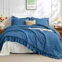 JOLLYVOGUE Teal Twin Size Comforter Set, 2 Pieces Seersucker Lightweight Fluffy Bedding Set, Twin Ruffle Comforter, All Season Soft Microfiber Shabby Chic Bed Set