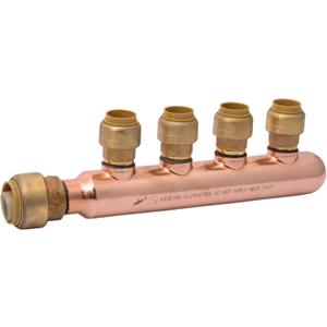 SharkBite 3/4 Inch x 1/2 Inch Outlet 4 Port Closed Multi-Port Tee, Push to Connect Brass Plumbing Fittings, PEX Pipe, Copper, PVC, 25555LF