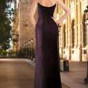 VFSHOW Womens Sexy Formal Ruched Fitted High Slit Bodycon Maxi Dress Spaghetti Strap Sweetheart Cocktail Prom Evening Gown (Purple, M)