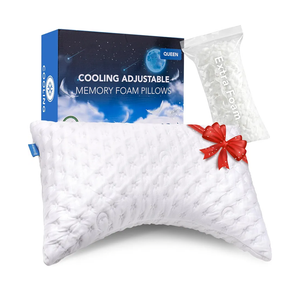 Cooling Side Sleeper Pillow for Neck and Shoulder Pain, Luxury Shredded Memory Foam Curved Bed Pillows for Sleeping Set of 1- Adjustable Queen Size- Washable Cover Crescent White