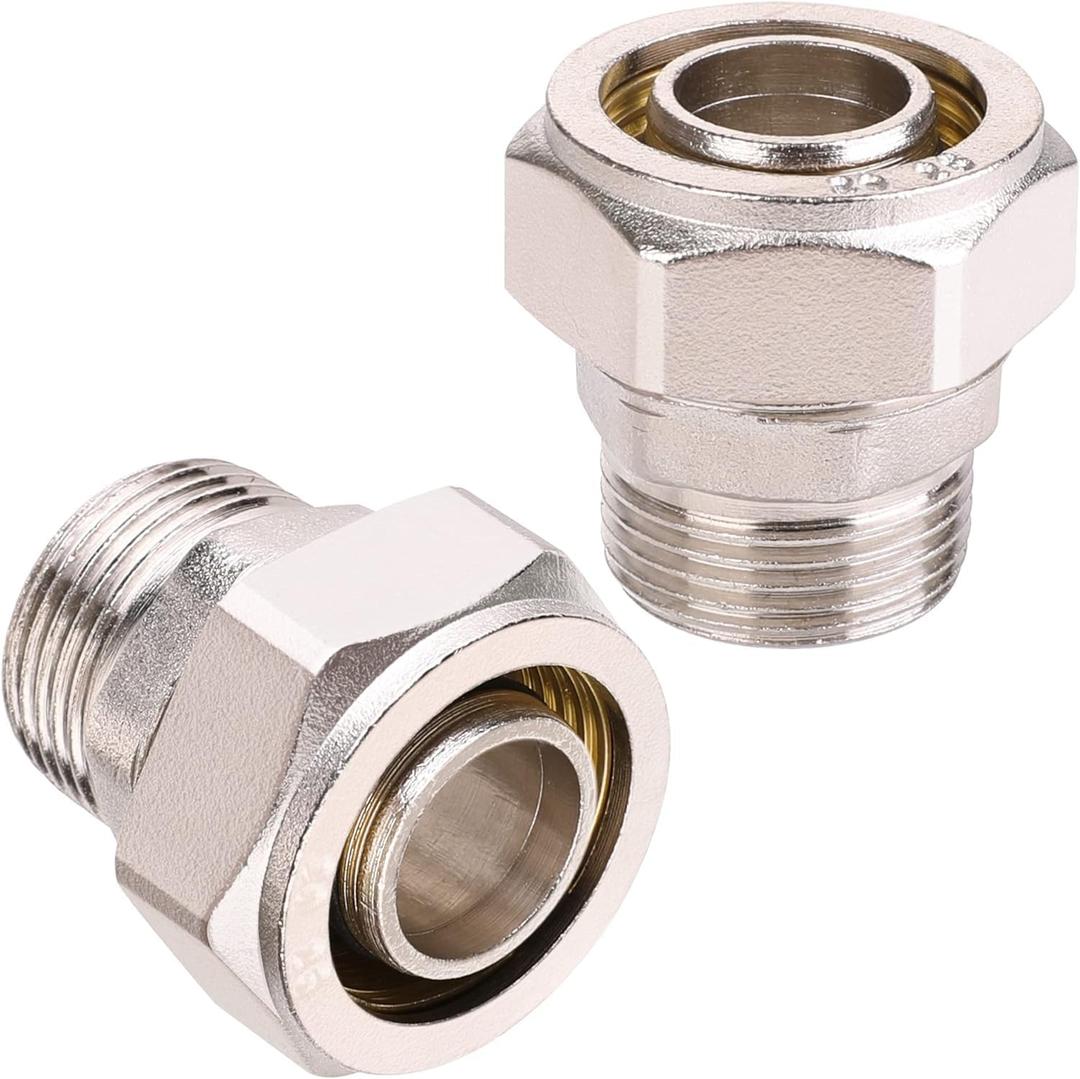 3/4 Straight Fittings, 3/4 Piping x 3/4 Male NPT Adapter Fittings, Seal Tape Needed, Brass-Nickel Plated, 2PCS for Garage Shop Compressed Air Line Piping System Kit