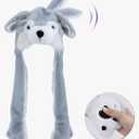 Animal Hat with Ears Moving Jumping Pop Up Beating Hat Plush Holiday Cosplay Dress Up Funny Gift for Kids