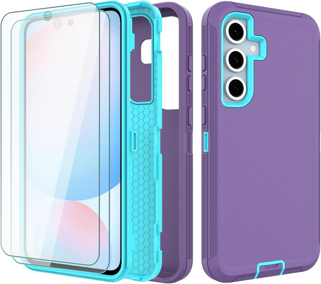 for Samsung Galaxy S24-FE Case [NOT FIT S24] with 2 Pack Tempered Glass Screen Protector, Military Grade 3-Layer Full-Body Shockproof Android Funda para Galaxy S24FE 5G, Purple (S24 FE, Purple)