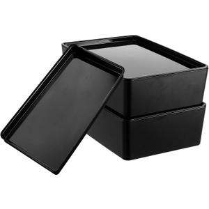 2 Pack Storage Bins with Lids, 10 x 6.9 Inch Multipurpose Stackable Plastic Containers for Home and Office Organization, Small Storage Bins, Black