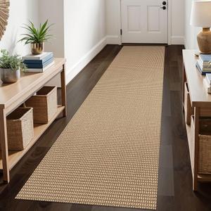 KOZYFLY Boho Runners for Hallways 2.6x10 ft Washable Kitchen Runner Non Slip Rubber Backed Hallway Rugs Cotton Entryway Runner Rug Floor Carpet for Indoor Hall, Backdoor, Kitchen, Tan/Orange/Brown