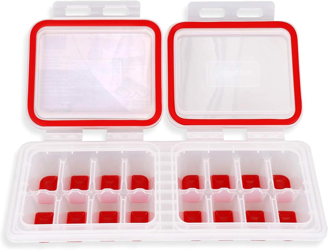 IceTopper Plus Ice Cube Tray with 2 Attached Lids - Easy Release Ice Cube Molds, 16 Cubes per Tray, Stackable & Dishwasher Safe, 100% Food Grade Materials, BPA Free & Recyclable