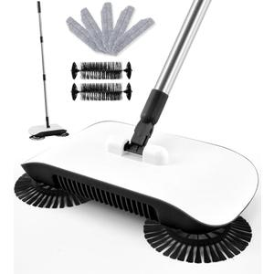 SumYanHing Sweeper Cleaner with 7 Replacement Parts for Home Office for Hardwood Floors and Tile, Pet Hair Dust Scraps Paper & Small Rubbish Cleaning, Not for Carpets (Black)