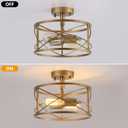 2-Light Semi Flush Mount Brushed Brass Ceiling Light Fixture, Farmhouse Industrial Metal Cage with Adjustable Height, Dimmable for Hallway Entryway Kitchen Bedroom Foyer Laundry Low Ceiling, Brushed Gold Semi Flush Ceiling Light