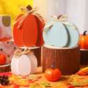 Faccito 3 Pcs Fall Decorations Wooden Pumpkin Signs Thanksgiving Table Centerpieces Autumn Tiered Tray Decorations Farmhouse Pumpkins Block with Straw Bow for Home Mantel Harvest Party(Rustic Color)