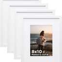 KINLINK 8x10 Picture Frame White Set of 4, Wooden Photo Frames Matted 5x7 with Plexiglass for 5x7 with Mat or 8x10 without Mat for Table and Wall Display