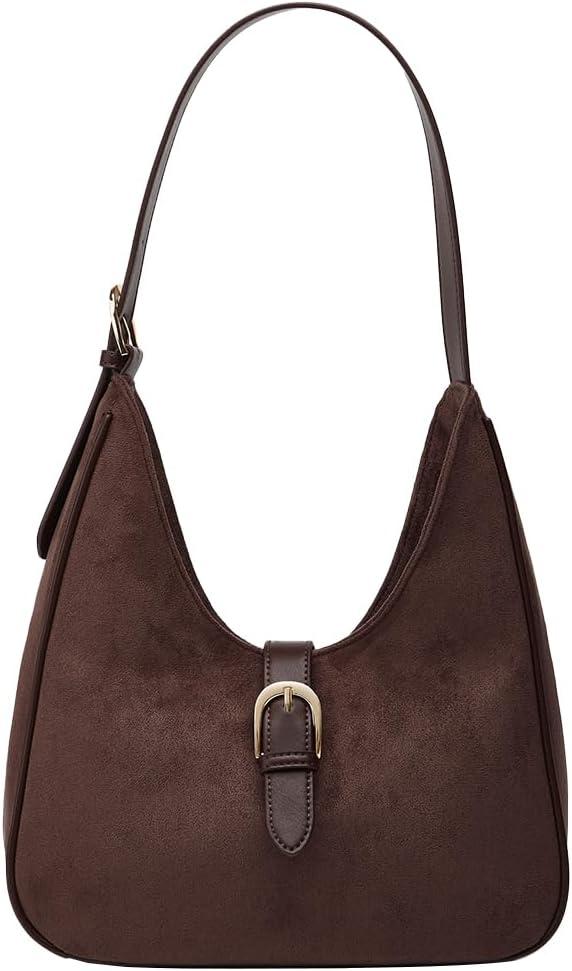 Suede Shoulder Bags For Women Retro Fall Clutch Saddle Bag Small Tote Bag Y2K Satchels Work Purses Slouchy Crescent Handbag (Darkcoffee)
